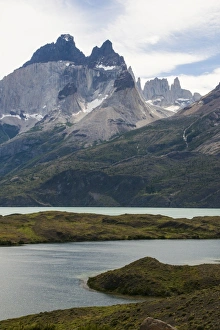 Glacial lakes in front of the Torres del Paine National Park, Patagonia, Chile, South America