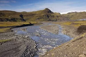 Glacial river flowing from Solheimajokull (Myrdalsjokull) glacier, near Vik