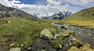 Glacier Forni and alpine river, Valfurva, Lombardy, Italy, Europe