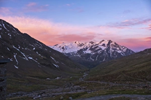 Glacier Forni at sunrise, Valfurva, Lombardy, Italy, Europe