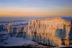 Tanzania Prints: Glacier at sunrise on summit of Mount Kibo, 5895m, Killimanjaro National Park