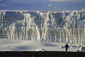 Mother Nature Prints: Glacier and trekker from summit at Uhuru Peak, Kilimanjaro National Park