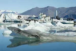 Glacier Vatnajokull and iceberg in the lagoon of Jokulsarlon, Iceland, Polar Regions