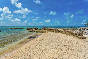 Glass Beach, site of large quantities of sea glass, from shipwrecks and bottles thrown into the sea from the Royal Navy Dockyard over hundreds of years, Bermuda, Atlantic, North America