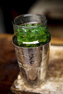 Images Dated 19th October 2009: A glass of mint tea in one of the many narrow alleys in the Medina, Fez