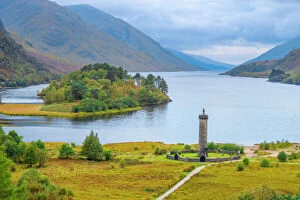 19th Century Gallery: Glenfinnan Monument to 1745 landing of Bonnie Prince Charlie at start of Jacobite Uprising
