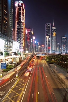 Arrive Prints: Gloucester Road at night, Causeway Bay, Hong Kong Island, Hong Kong, China, Asia