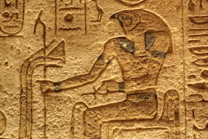 Hieroglyph Prints: God Horus, Sunken Relief, Lateral Chamber, Ramses II Temple, UNESCO World Heritage Site