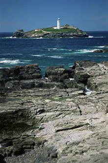 Godrevy Island lighthouse, near St. Ives, north coast, Cornwall, England
