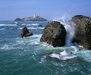 Light House Prints: Godrevy Point lighthouse, Cornwall, England, United Kingdom, Europe