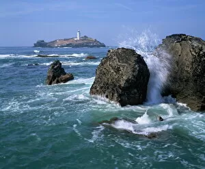 Images Dated 10th April 2008: Godrevy Point lighthouse, Cornwall, England, United Kingdom, Europe