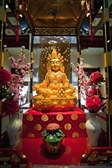 China Town Prints: Gold Buddha at the Buddha Tooth Relic Museum in Chinatown, Singapore, Southeast Asia, Asia