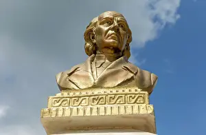 Tribute Prints: Gold coloured bust head of Miguel Hidalgo Y Costilla 1753-1811