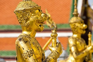 Stereotypically Thai Prints: Gold guardian statue at the Grand Palace, Bangkok, Thailand, Southeast Asia, Asia