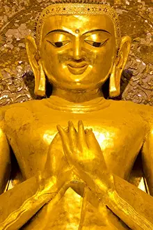 Stereotypically Myanmar Prints: Golden Buddha image standing 33ft tall inside Ananda Paya
