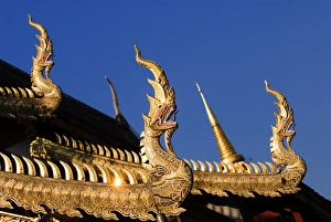 Chiang Mai Prints: Golden dragon roof finials, Chiang Mai, Thailand, Southeast Asia, Asia