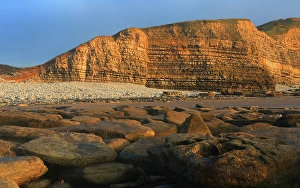 Southerndown Prints: Golden evening light on the cliffs in winter at Dunraven Bay