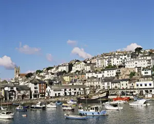 Brixham Prints: The Golden Hind and other boats in the harbour, Brixham, Devon, England