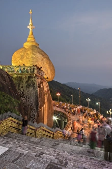Mon State Prints: Golden Rock (Kyaiktiyo Pagoda) at night, a Buddhist Temple in Mon State, Myanmar (Burma)
