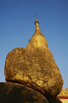 Mon State Prints: The Golden Rock of Nwa La Bo, Mawlamyine (Moulmein), Mon State, Myanmar (Burma), Asia