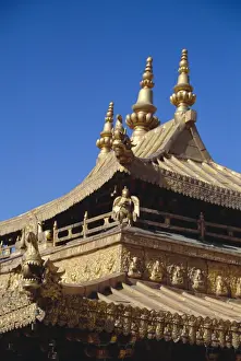 Balcony Prints: Golden roof of Jokhang temple, main centre of Tibetan Buddhism, Lhasa, Tibet, China, Asia