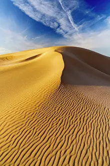 Dunes Prints: Golden sand dunes at sunset, Corralejo Natural Park, Fuerteventura, Canary Islands, Spain