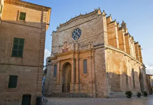 Sandstone Gallery: Golden sandstone facade of the Cathedral of Santa Maria, sunrise, Ciutadella (Ciudadela)