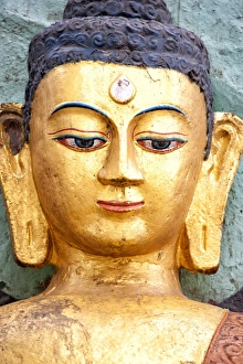 Swayambhunath Prints: Golden statue of Buddha near Swayambhunath, Kathmandu, Nepal, Asia