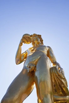 St Petersburg Prints: Golden statue on the Grand Cascade at Peterhof Palace, St. Petersburg, Russia, Europe
