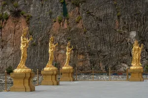 Meditation Prints: Golden statues of Buddhist female gods located at the Buddha Dordenma in Thimphu