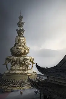 Sichuan Prints: Golden summit Buddhist shrine gets his name from this huge golden statue of Puxian