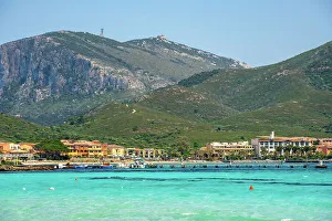 Sardinia Prints: Golfo Aranci view from the other side of the bay with turquoise water