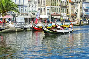 Aveiro Prints: Gondol-like moliceiros boats navigating on the Central Channel