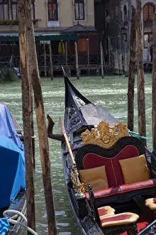 Seat Prints: Gondola moored along a canal, Venice, UNESCO World Heritage Site, Veneto, Italy, Europe