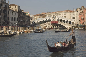 Gondolas on the Grand Canal at the Rialto Bridge