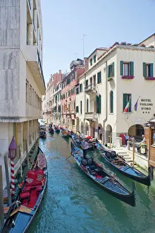 Watercraft Prints: Gondolas lined up in the Rio San Moise canal very close to the Piazza San Marco (St)
