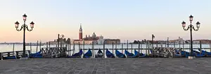 Paving Stone Prints: Gondolas moored on the Lagoon, San Giorgio Maggiore beyond