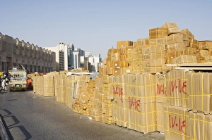 Stacked Prints: Goods stacked on the dockside of the Dhow Wharfage