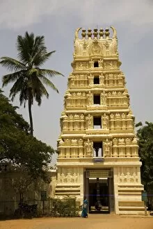 Gopuram of the ancient Dravidinian style Lakshmi Ramana Swami temple within the grounds of Amba Vilas Palace in Mysore