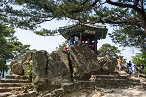 Korean Prints: Goransa temple in the Buso Mountain Fortress in the Busosan Park, Buyeo, South Korea, Asia