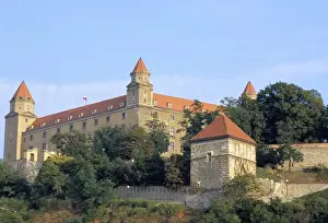 Slovak Republic Prints: Gothic 15th century castle dominates Bratislava at dusk
