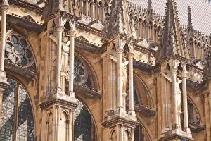 Reims Prints: Detail of the gothic architecture on the southern facade of Notre Dame de Reims cathedrall