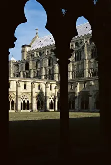 Norwich Prints: Gothic cathedral cloister, dating from the 13th and 14th centuries, Norwich Cathedral