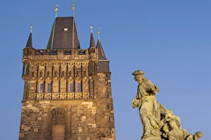 Traditionally Czech Prints: Gothic Old Town Bridge Tower and Baroque statue of St