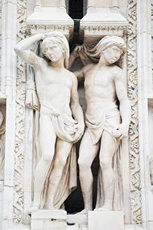 Milan Prints: Gothic sculptures, Duomo (Milan Cathedral), Milan, Lombardy, Italy, Europe