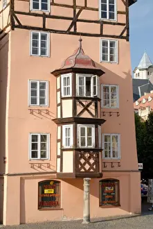 One of the Gothic Spalicek buildings which are part of the Spalicek complex at Kral Jiri z Podebrad Square in town of Cheb, Karlovarsky Region, West Bohemia, Czech