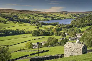 Cottages Prints: Gouthwaite Reservoir, Dales Barns and Dry Stone Walls in Nidderdale, The Yorkshire Dales
