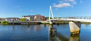 Clyde Prints: Govan-Partick Bridge spans River Clyde connecting areas of Glasgow in Scotland with clear blue skies above