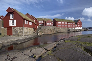 Turf Prints: Government buildings, Tinganes, Torshavn, Streymoy Island, Faroe Islands (Faroes)