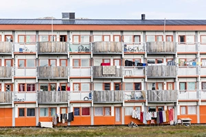 Laundry Prints: Government built housing for native people in Sisimiut, Greenland, Polar Regions